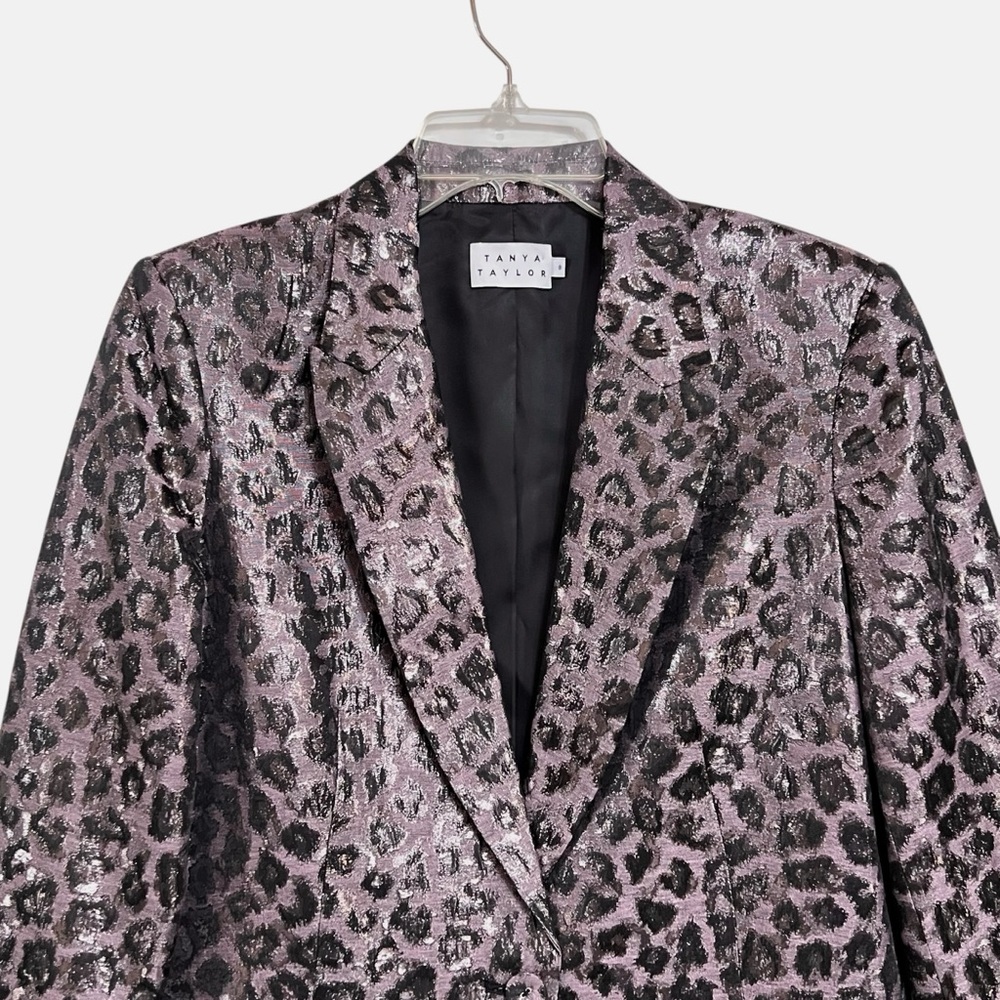 Tanya Taylor Annaliese Metallic Leopard Print Blazer Womens 8 New Purple Black - Picture 2 of 9